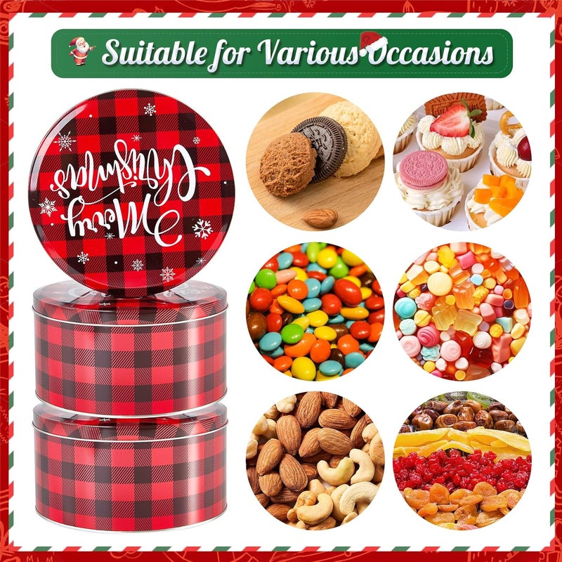 TangFee 6.5Inch Christmas Cookie Tins, Cookie Tins with Lids for Christmas Holiday Gift Giving, Metal Empty Round Cookie Containers, 6Pack - Image 4